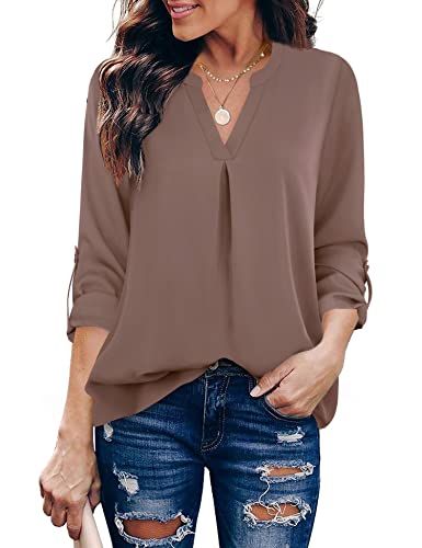 Gaharu Damen Swing Tunika Button Notch Kragen Sweatshirt Langarm Pullover Shirt Tops, coffee, XX-Large von Gaharu