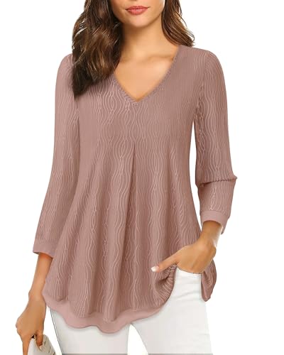 Gaharu Damen Tunika - Große Größen, Elegant V-Ausschnitt, Oversize Abendmode, Festlich Blusenshirt, Edel Sommerbluse mit 3/4 Ärmeln von Gaharu