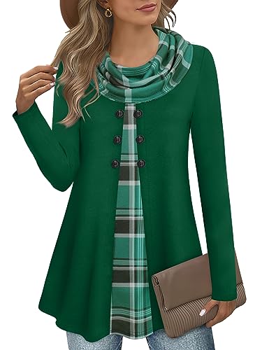 Gaharu Damen Winter Pullover Elegant Langarm Long Winter Tunika Festlich A-Linie Oberteil Weit Damen Warm Strick Pullover Curvy Damen Herbst Flaschengrün,XXL von Gaharu