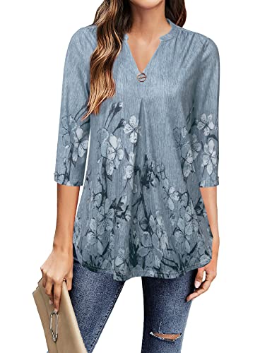 Gaharu Hübsche Schönes Hemden 3/4 Arm Sommershirt für Damen Blusentops Frauen T-Shirt für Leggings, Arbeit Shirt Wunderschön Festlichshirt Locker Fallend Sommer Blusen Weich Legere Schwarz Grau,XL von Gaharu