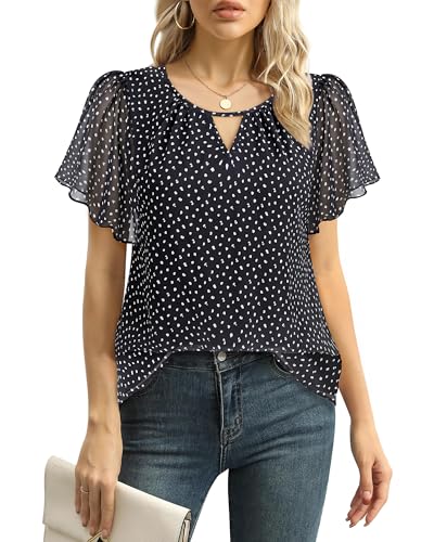 Gaharu Ladies Summer Blouse:Tops Ladies Elegant Tunic - Flowing Lightweight Double Layered Evening Wear - Business Casual Wear Daily Work Flattering Blouse Black XXL von Gaharu