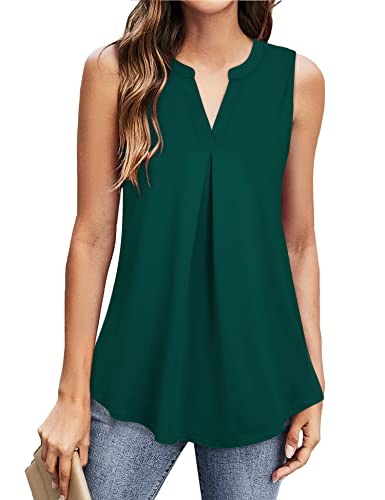 Gaharu Blusentops Damen ärmellos Elegant Festlich Lang Tunika für Damen Sommer Oberteile Wasserfall Top Damen Business Casual Schicke Sommerbluse Locker Top zum Ausgehen Longblusentop Dunkelgrün,L von Gaharu