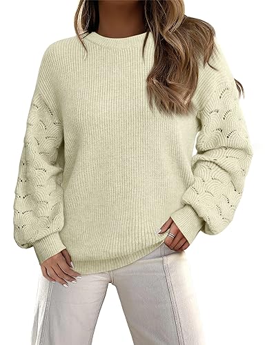 Gaharu Pulli Damen Winter Oversize Pullover Damen Modern Elegant Long Pulli Warm Damen Shirt Damen Langarm Pullover Loose Pullover Frau Weiß-Grau,L von Gaharu