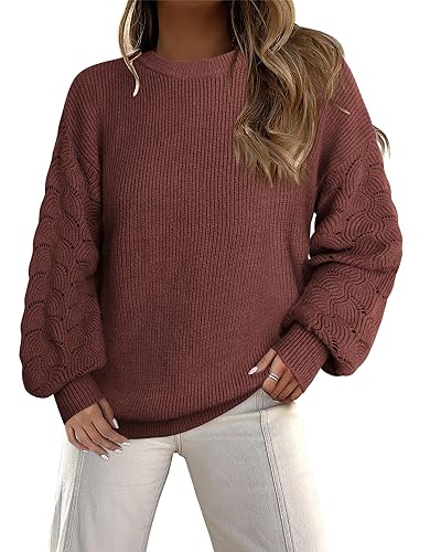 Gaharu Pullover Damen Elegant Festlich Kleidung Damen Herbst Pulli Damen Warm Pullover Damen Langarm Oberteil Damen Winter Rundhals Freizeit Pullover Dunkelrot,L von Gaharu