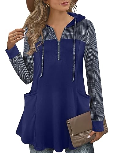 Gaharu Pullover Damen Winter V-Ausschnitt Elegant Pullover Damen Langarm Shirts Damen Lang Tunika Elegant Pullover Frauen Oversized Hoodie Graublau,XXL von Gaharu