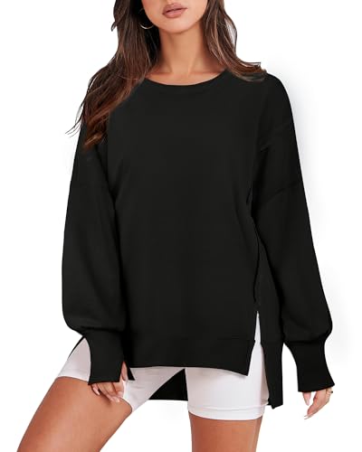 Gaharu Sweatshirts für Damen Langarm - Damen Oversize Pullover Locker Weit Lässige Langarmshirt Basic - Winter Warm Legere Lang Pullover Baumwolle Top von Gaharu
