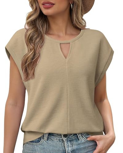Gaharu T Shirts Damen Sommer:Bluse Damen Elegant Lässige Tanktop Ärmellos Blusentop - Atmungsaktiv Locker Sommer Kurzarm Strickoberteil - Rundhalsausschnitt Freizeit Stretch Sport Shirt Tops Olive M von Gaharu