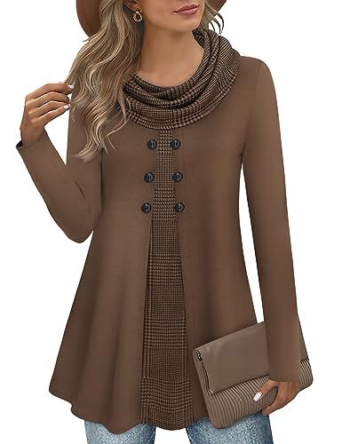 Gaharu Tunika Damen Pulli Langarm Lang Locker Warm Dünn Kleidung Winter Oberteile Leger Pullover Kaffee, XXL von Gaharu
