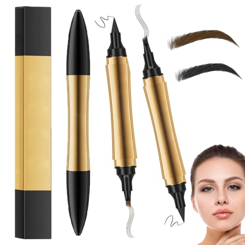 2 in 1 Magic 4 Spitzen Augenbrauenstift, Magischer Augenbrauenstift, 2024 Neuer wasserdichter 3D Microblading Natürlicher Augenbrauenstift Konturstift (Dark Brown+Black) von Gahwa