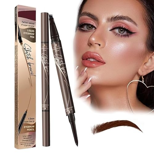 Magischer Augenbrauenstift, 2 en 1 Upgrade Multifunction 3D Microblading Eyebrow Tattoo Pencil, Präziser Brauenstift mit 4 Spitzen Langlebiger Natürlicher Augenbrauenstift (Dark Brown) von Gahwa