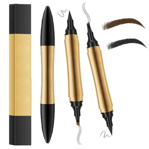 Magischer Augenbrauenstift, 2 en 1 Upgrade Multifunction 3D Microblading Eyebrow Tattoo Pencil, Präziser Brauenstift mit 4 Spitzen Langlebiger Natürlicher Augenbrauenstift (Dark Brown+Black) von Gahwa