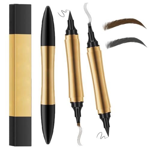 Magischer Augenbrauenstift, 2 en 1 Upgrade Multifunction 3D Microblading Eyebrow Tattoo Pencil, Präziser Brauenstift mit 4 Spitzen Langlebiger Natürlicher Augenbrauenstift (Dark Brown+Gray) von Gahwa