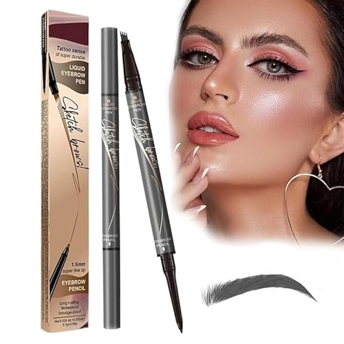 Magischer Augenbrauenstift, 2 en 1 Upgrade Multifunction 3D Microblading Eyebrow Tattoo Pencil, Präziser Brauenstift mit 4 Spitzen Langlebiger Natürlicher Augenbrauenstift (Grey) von Gahwa