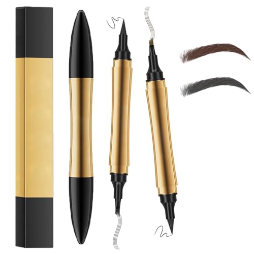 Magischer Augenbrauenstift, 2 en 1 Upgrade Multifunction 3D Microblading Eyebrow Tattoo Pencil, Präziser Brauenstift mit 4 Spitzen Langlebiger Natürlicher Augenbrauenstift (Light Brown+Gray) von Gahwa