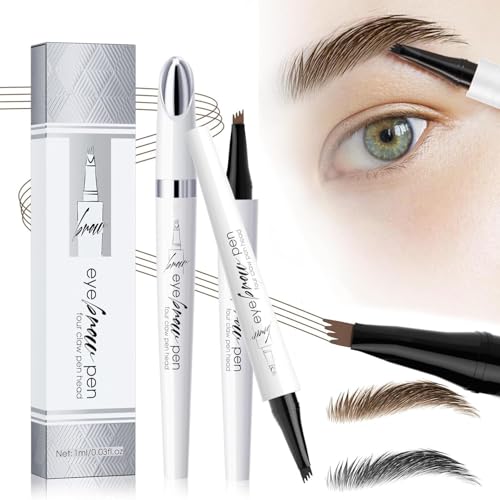Magischer Augenbrauenstift, Augenbrauenstift mit 4 Mikrogabelspitzen, 2024 New Natürlicher wasserfest und langlebig für Männer und Frauen mühelos natürlich aussehende Brauen (Black+Dark Brown) von Gahwa