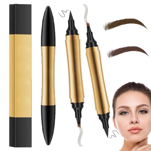 Microblading Augenbrauenstift, 2-in-1-Augenbrauen Tätowierungsstift, 4 Gabelspitze mit Eyeliner, multifunktionaler, wasserfester Doppelkopf-Augenbrauenstift (Light Brown+Dark Brown) von Gahwa
