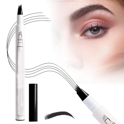 Wasserfester Augenbrauenstift mit 4 Spitzen, 2 en 1 Upgrade Multifunction 3D Microblading Eyebrow Tattoo Pencil, Präziser Brauenstift Langlebiger Natürlicher Augenbrauenstift (Black) von Gahwa