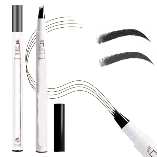 Wasserfester Augenbrauenstift mit 4 Spitzen, 2 en 1 Upgrade Multifunction 3D Microblading Eyebrow Tattoo Pencil, Präziser Brauenstift Langlebiger Natürlicher Augenbrauenstift (Black+Gray) von Gahwa