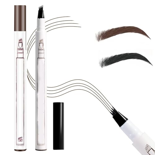 Wasserfester Augenbrauenstift mit 4 Spitzen, 2 en 1 Upgrade Multifunction 3D Microblading Eyebrow Tattoo Pencil, Präziser Brauenstift Langlebiger Natürlicher Augenbrauenstift (Dark Brown+Black) von Gahwa