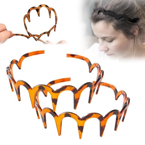 Zickzack Haarreif 2025 Haifischzahn Haarkamm Haarband Gewellte Kunststoff Stirnband Make Up Haarreif für Sport Fitness Tägliches für Damen Und Mädchen (Amber*2) von Gahwa