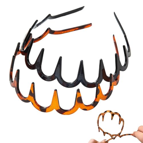 Zickzack Haarreif 2025 Haifischzahn Haarkamm Haarband Gewellte Kunststoff Stirnband Make Up Haarreif für Sport Fitness Tägliches für Damen Und Mädchen (Amber+Black) von Gahwa