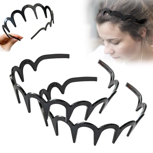 Zickzack Haarreif 2025 Haifischzahn Haarkamm Haarband Gewellte Kunststoff Stirnband Make Up Haarreif für Sport Fitness Tägliches für Damen Und Mädchen (Black*2) von Gahwa
