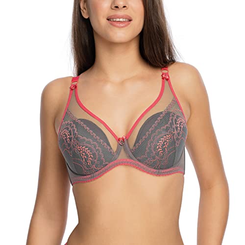 GAIA Dame Halbversteifter BH Push-Up Schalen Zweifarbig Stickerei Netz Träger 1133 Reja, Grau,85B von GAIA