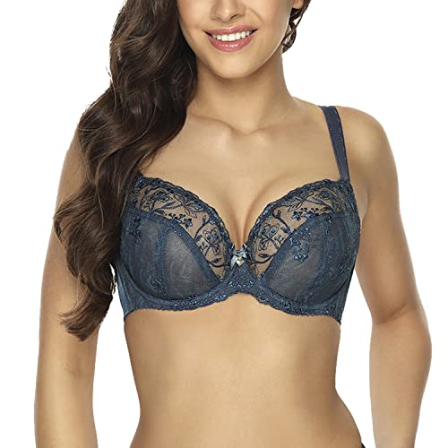 Gaia Dame Soft BH Spitze Schalen Stickerei Alltag Geblümt 1065 Lynda, Blau,65H von Kamea