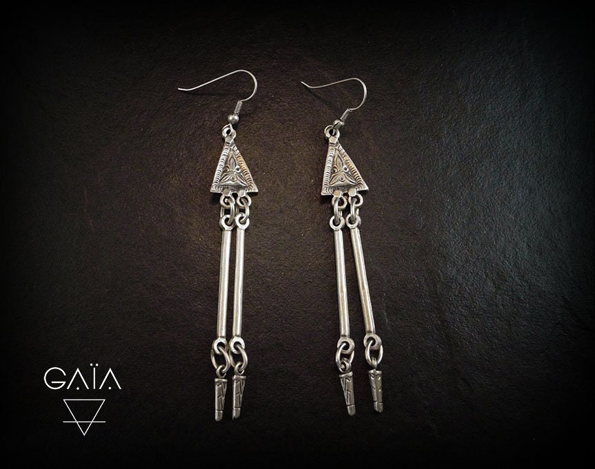 Antike Silberne Boho Baumeln Ohrringe, Zamak Ohrringe von GaiaExperience