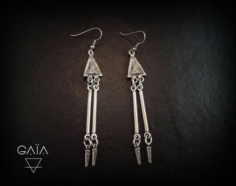 Antike Silberne Boho Baumeln Ohrringe, Zamak Ohrringe von GaiaExperience