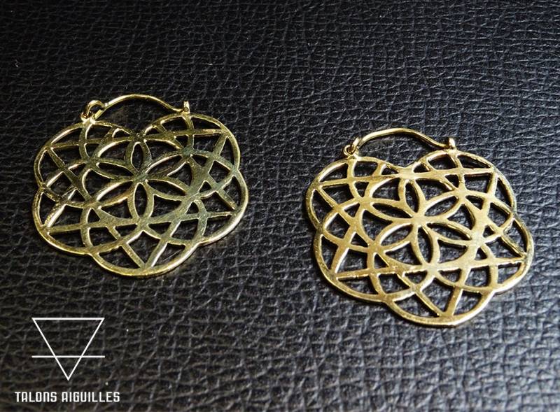 Boho Messing Ohrringe Blume Des Lebens, Heilige Geometrie von GaiaExperience