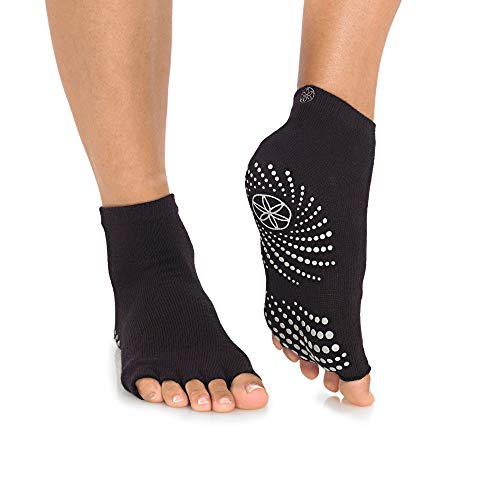 Gaiam Damen Toeless Griffige, zehenlose Yoga-Socken, Schwarz/Grau (2er-Pack), Einheitsgröße von Gaiam