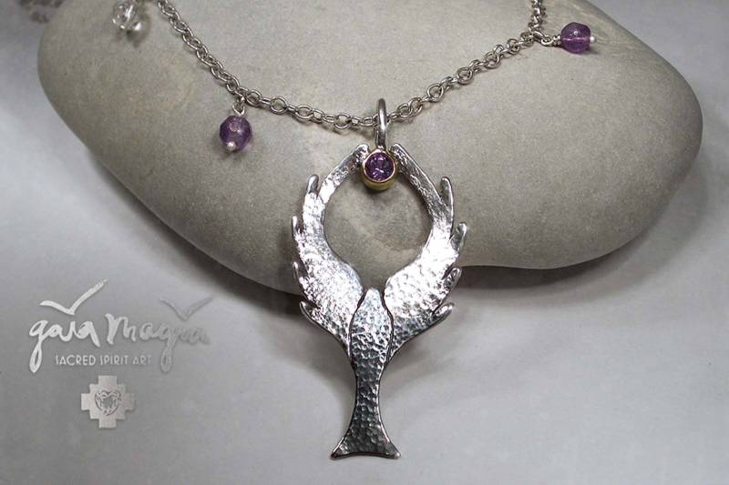 Erzengel Kette Zadkiel, Anhänger, Engel Kette, Schutzengel Amulett, Amulett | Unikat Silber Mit Amethyst in Gold von GaiamagiaSpiritArt