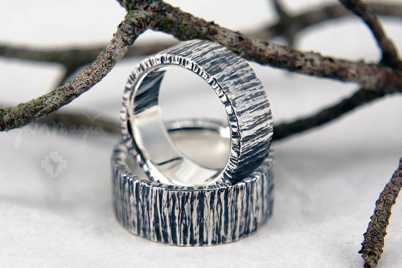 Trauringe Struktur Mann, Eheringe Mit Gravur, Ausgefallene Männerringe, Holz Struktur Freundschaftsringe in Silber, Ringe Der Kraft von GaiamagiaSpiritArt