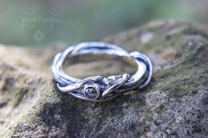 Verlobungsring Salz Und Pfeffer Diamant Zweig Ausgefallener Rosecut Baumring Besonder Zweigring von GaiamagiaSpiritArt