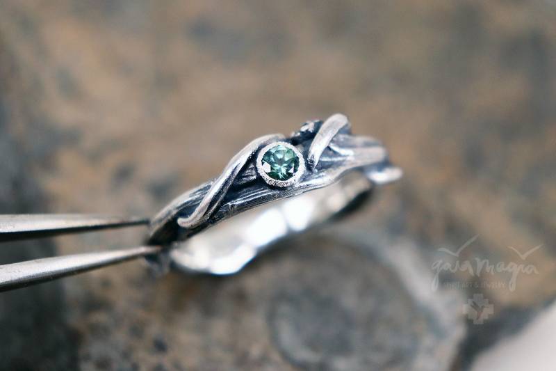 Zweigring Grenzenlos Saphir Verlobungsring Mit Teal Ausgefallener Astring Silber Besonder von GaiamagiaSpiritArt