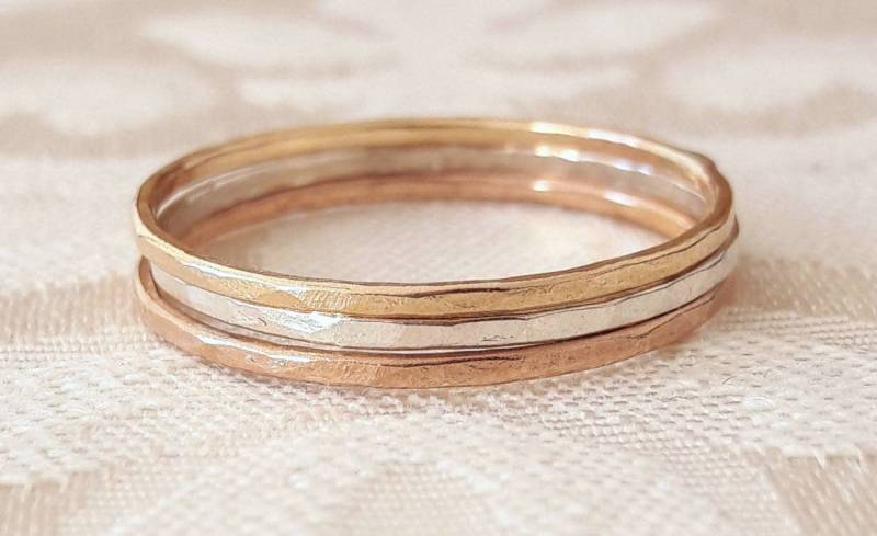 3 Mm Stapelringe - Aus Metall Dünne Gehämmerte Ringe Geschenk Für Freundin von GaiasCandy