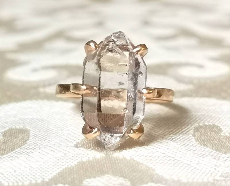 Extra Großer Herkimer Diamant Quarz Kristall Verlobungsring - Stein Ring Rohkristall Statement Rohstein Boho von GaiasCandy