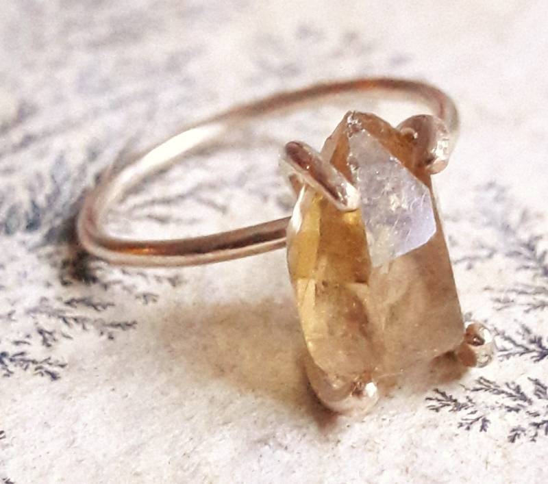 Natürlicher Roh Citrin Kristall Ring - November Birthstone Schmuck Rohstein Verlobungsring Gold Rohkristall von GaiasCandy