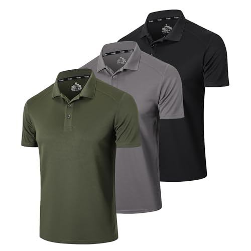 Gaiatiger 3er Pack Poloshirt Herren Männer Hemd Herren Kurzarm Leicht und Atmungsaktiv Sweatshirt Männer Golf Shirts(0427)-Black Grey Green-4XL von Gaiatiger