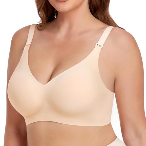 Gailife Atmungsaktiver BH Damen Ohne Bügel Bequem und weich Bustier Damen Unsichtbarer Schlaf BH mit zusätzlicher BH-Verlängerung Beige 3XL von Gailife