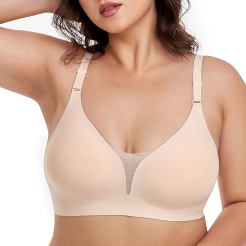 Gailife Nahtloser BH Damen Ohne Bügel Gepolstert Bustier Damen Komfort Weicher Schlaf T-Shirts BH mit zusätzlicher BH-Verlängerung Beige S von Gailife