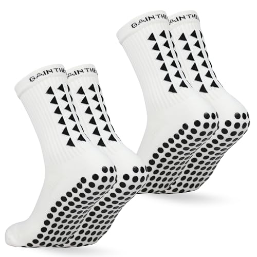 Gain The Edge Soccer Grip Socken – Set – Weiß, Weiß, 2 Stück, Large von Gain The Edge