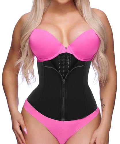 GainKee Damen Clip und Reißverschluss Taille Trainer Korsett Neoprence arbeitet Schweiß Vest X-Small Schwarz Gürtel von GainKee