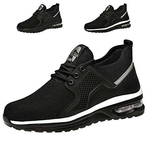 Gainsera Arbeitsschuhe Damen Herren Leichte Stahlkappenschuhe Atmungsaktive Sicherheitsschuhe Schwarz-Weiss 37 EU 235 von Gainsera