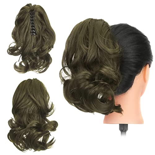 Gairyan 30cm Pferdeschwanz Haarteil Zopf Extensions Lang Lockige Claw Clip in Ponytail Extensions Synthetik Haare Extensions Gewellt Haarteil Haarverlängerung für Frauen (Aschblond) von Gairyan