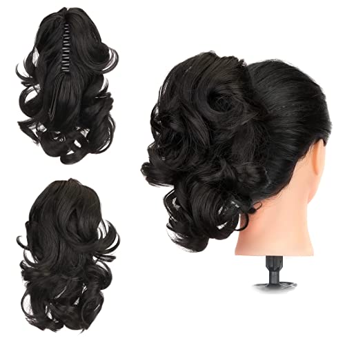 Gairyan 30cm Pferdeschwanz Haarteil Zopf Extensions Lang Lockige Claw Clip in Ponytail Extensions Synthetik Haare Extensions Gewellt Haarteil Haarverlängerung für Frauen (Dunkelbraun) von Gairyan