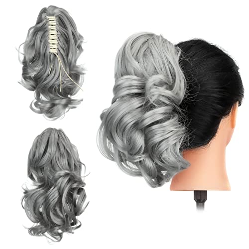 Gairyan 30cm Pferdeschwanz Haarteil Zopf Extensions Lang Lockige Claw Clip in Ponytail Extensions Synthetik Haare Extensions Gewellt Haarteil Haarverlängerung für Frauen (Dunkelgrau) von Gairyan