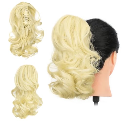 Gairyan 30cm Pferdeschwanz Haarteil Zopf Extensions Lang Lockige Claw Clip in Ponytail Extensions Synthetik Haare Extensions Gewellt Haarteil Haarverlängerung für Frauen (Gebleichtes Blond) von Gairyan