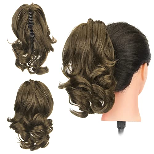 Gairyan 30cm Pferdeschwanz Haarteil Zopf Extensions Lang Lockige Claw Clip in Ponytail Extensions Synthetik Haare Extensions Gewellt Haarteil Haarverlängerung für Frauen (Goldbraun) von Gairyan